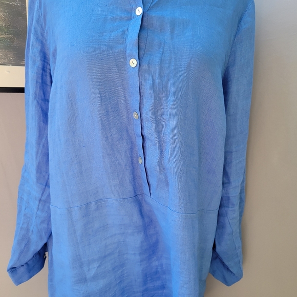 J. Jill Love Linen Tab-Sleeve 100% Linen Tunic Top Blue Ginger M - Picture 6 of 13